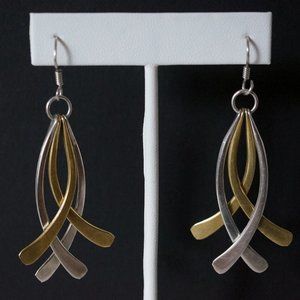 Mexico 925 Sterling Silver & Brass Dangle Earrings